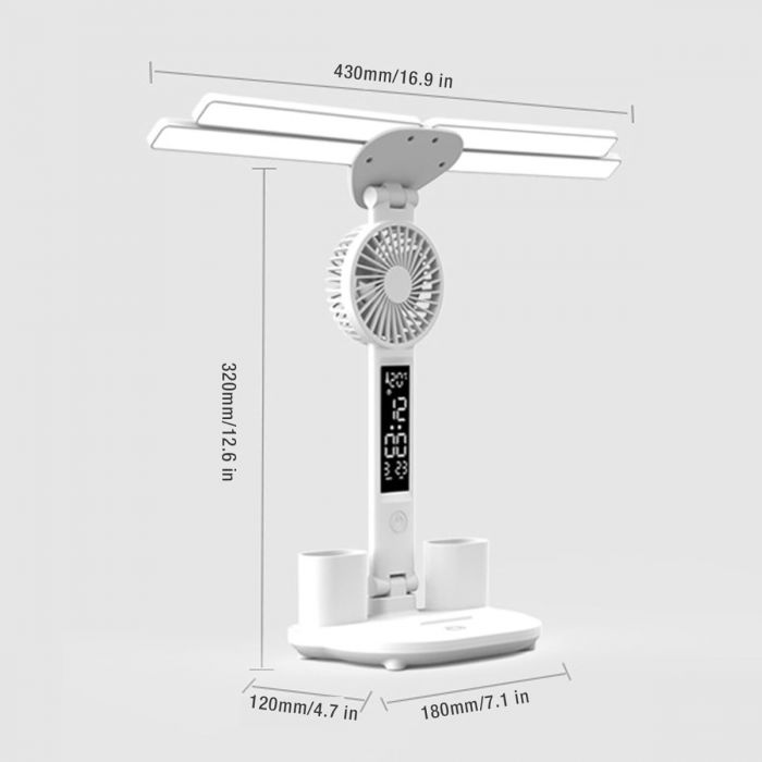 LÁMPARA LED DE ESCRITORIO CON VENTILADOR INTEGRADO - TÁCTIL Y AJUSTABLE