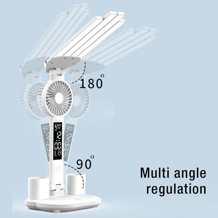 LÁMPARA LED DE ESCRITORIO CON VENTILADOR INTEGRADO - TÁCTIL Y AJUSTABLE