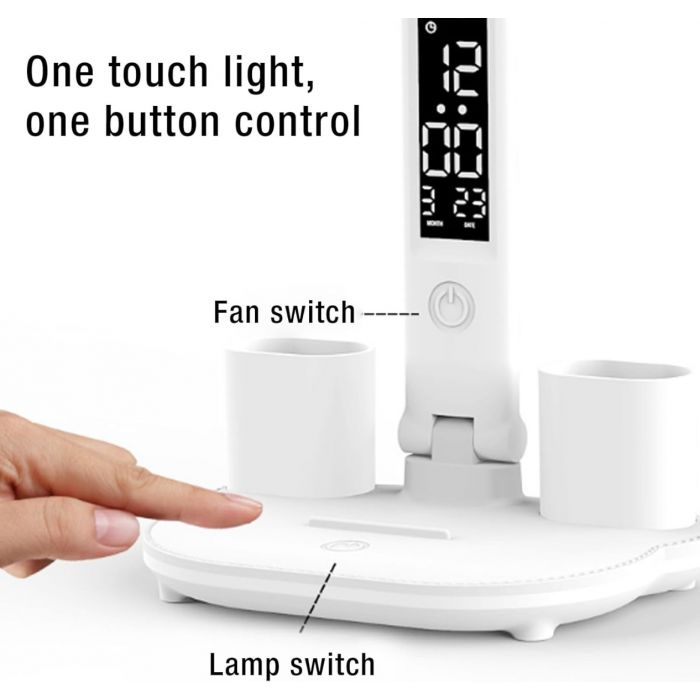 LÁMPARA LED DE ESCRITORIO CON VENTILADOR INTEGRADO - TÁCTIL Y AJUSTABLE